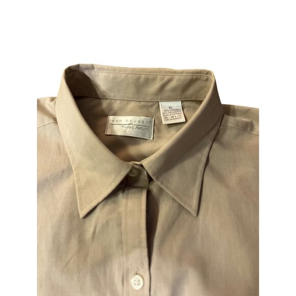 Van Heusen Womens XL Beige Button-Up Blouse Cotton & Polyester - Picture 10 of 14